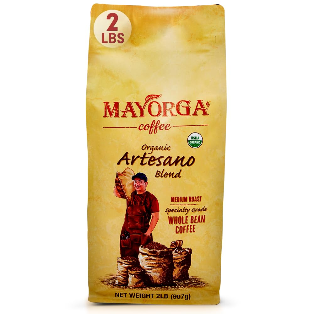 Mayorga Organic Coffee 2lb Artesano Blend - Medium Roast Whole Bean Coffee Speciality Grade, 100% Arabica, Slow Roasted, Chocolate and Nutty Flavor