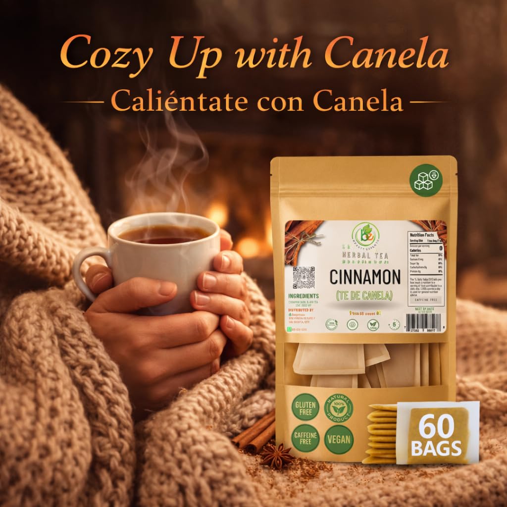 Canela Té (Cinnamon Tea) - 60 Tea Bags - 100% Natural, Vegan, Herbal - Gluten-Free, Non-GMO - by Bexpertsusa