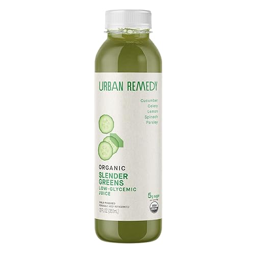 Urban Remedy Slender Greens Organic Green Juice, Cold-Pressed, 12 fl oz, Cucumber, Celery, Spinach, Parsley & Lemon, Low Glycemic, Alkaline Hydration