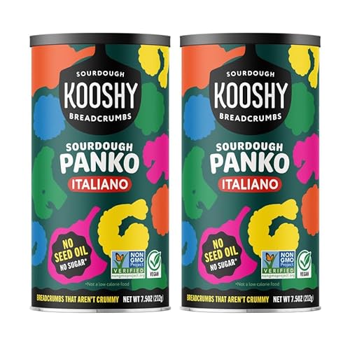 Kooshy Panko Italian Style Breadcrumbs | Vegan, Dairy Free, & Kosher Certified Non GMO Sourdough Bread Crumbs | Meatballs, Meat Cutlets, Vegetables, Meatloaf, Mac & Cheese (Italiano | 7.5 oz / 2 Pack)