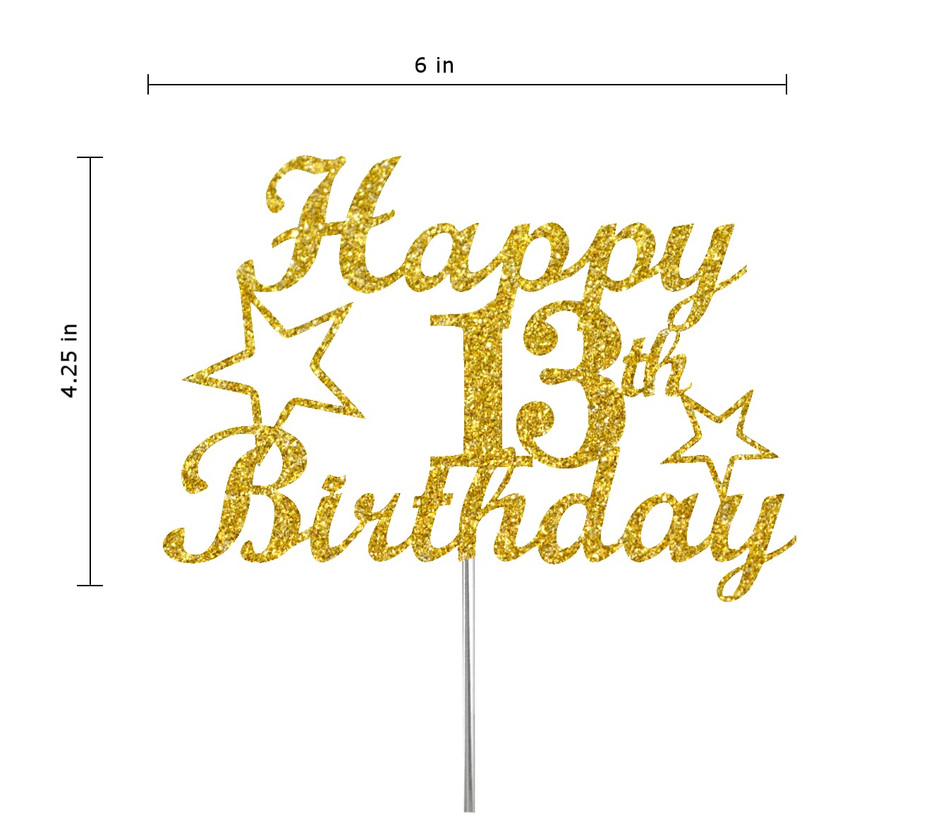 13 Birthday Cake Topper Gold Glitter, Party Decoration Ideas, Premium Quality, Sturdy Doubled Sided Glitter, Acrylic Stick. Made in USA (13th)