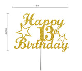 13 Birthday Cake Topper Gold Glitter, Party Decoration Ideas, Premium Quality, Sturdy Doubled Sided Glitter, Acrylic Stick. Made in USA (13th)