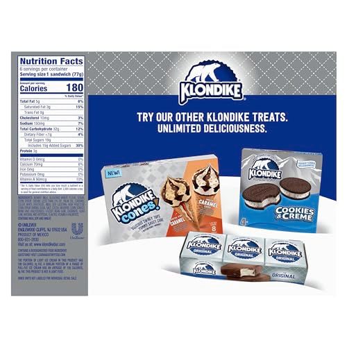 Klondike Ice Cream Sandwich Vanilla 6 Count for a Delicious Frozen Dessert Kosher Certified Ice Cream Simple Dessert Made With No Artificial Growth