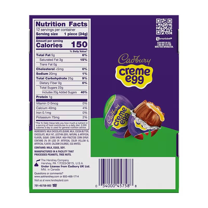 Cadbury Creme Egg, Milk Chocolate and Fondant, Easter Candy Eggs, 12 ct.