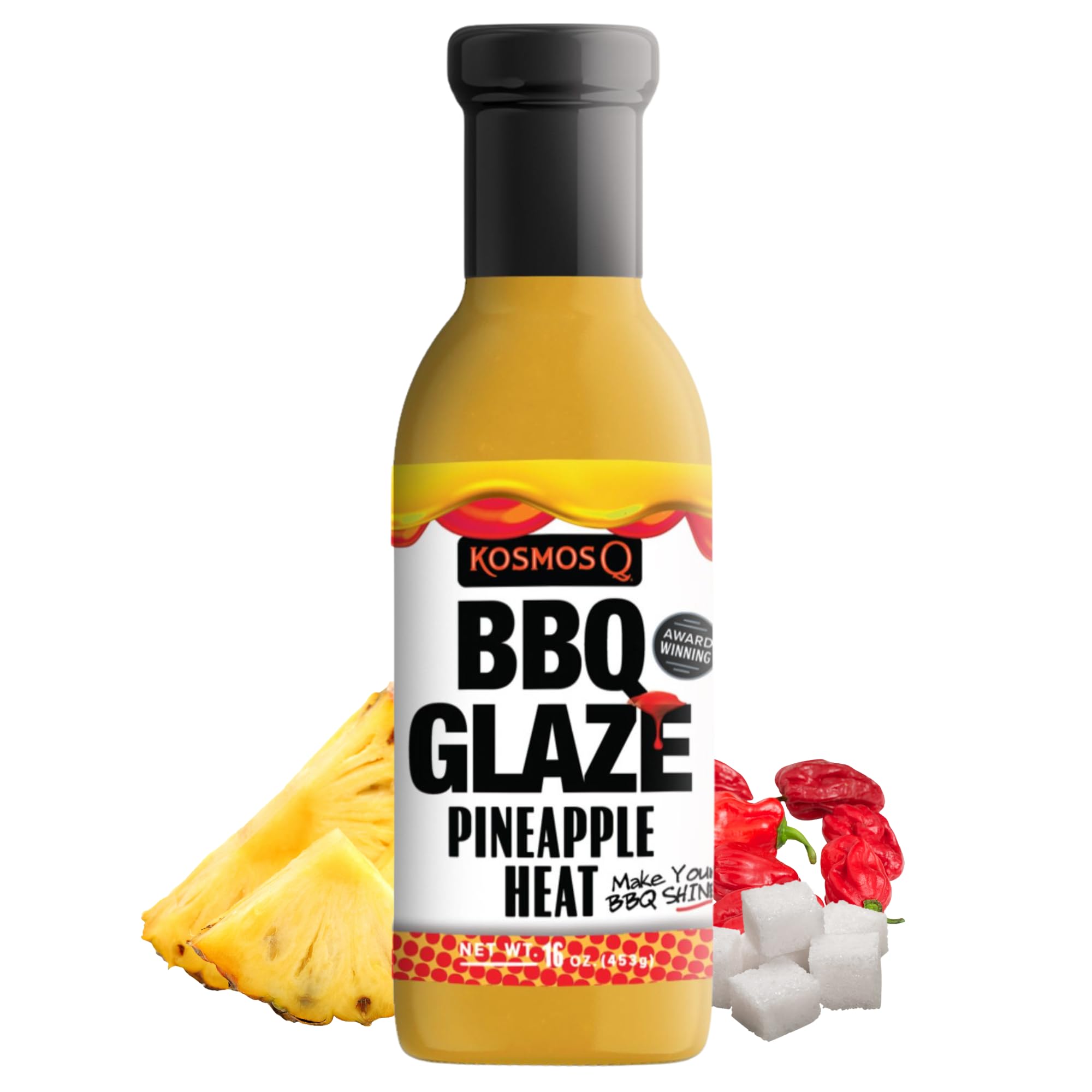 Kosmos Q Pineapple Heat BBQ Glaze, Sweet and Spicy Glaze for Ribs, Chicken, Pork, and Brisket, Thick Competition-Style BBQ Glaze with Real Pineapple
