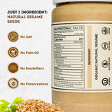 Organic Tahini Paste 16 oz (1lb) - Unhulled White Sesame Tahini Dressing - USDA Certified, Gluten Free, Kosher - Creamy Organic Tahini Sauce