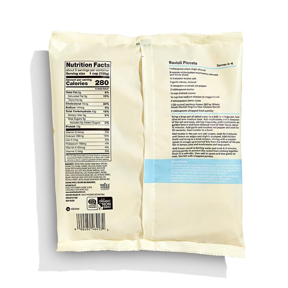 365 by Whole Foods Market, Organic Four Cheese Ravioli, 22 oz, (Frozen)