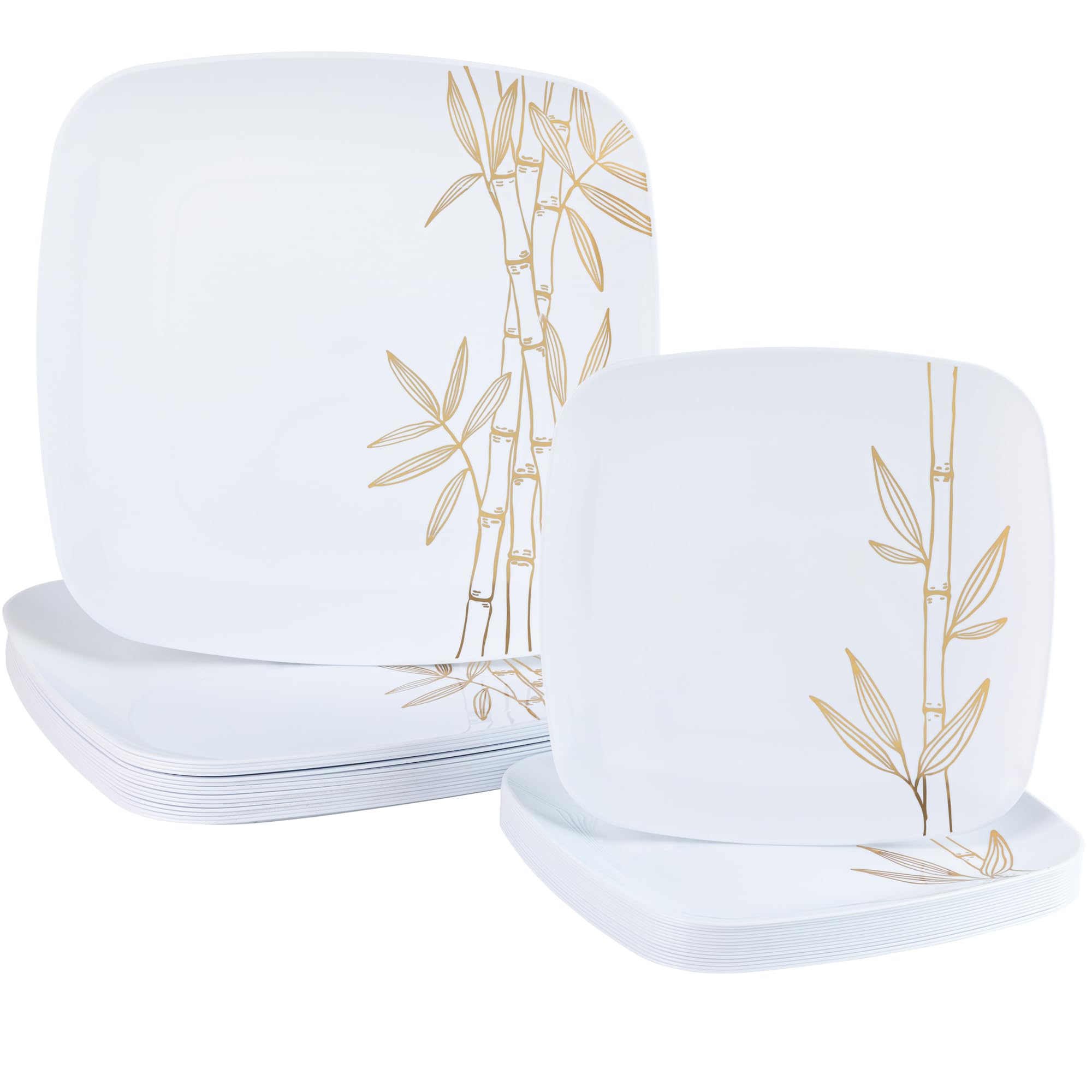 Dining Collection Party Plastic Plates - Bamboo Square - 32 Count- Elegant Premium Durable Combo Pack for Versatile Celebrations (7.5”, 10.25”) 16