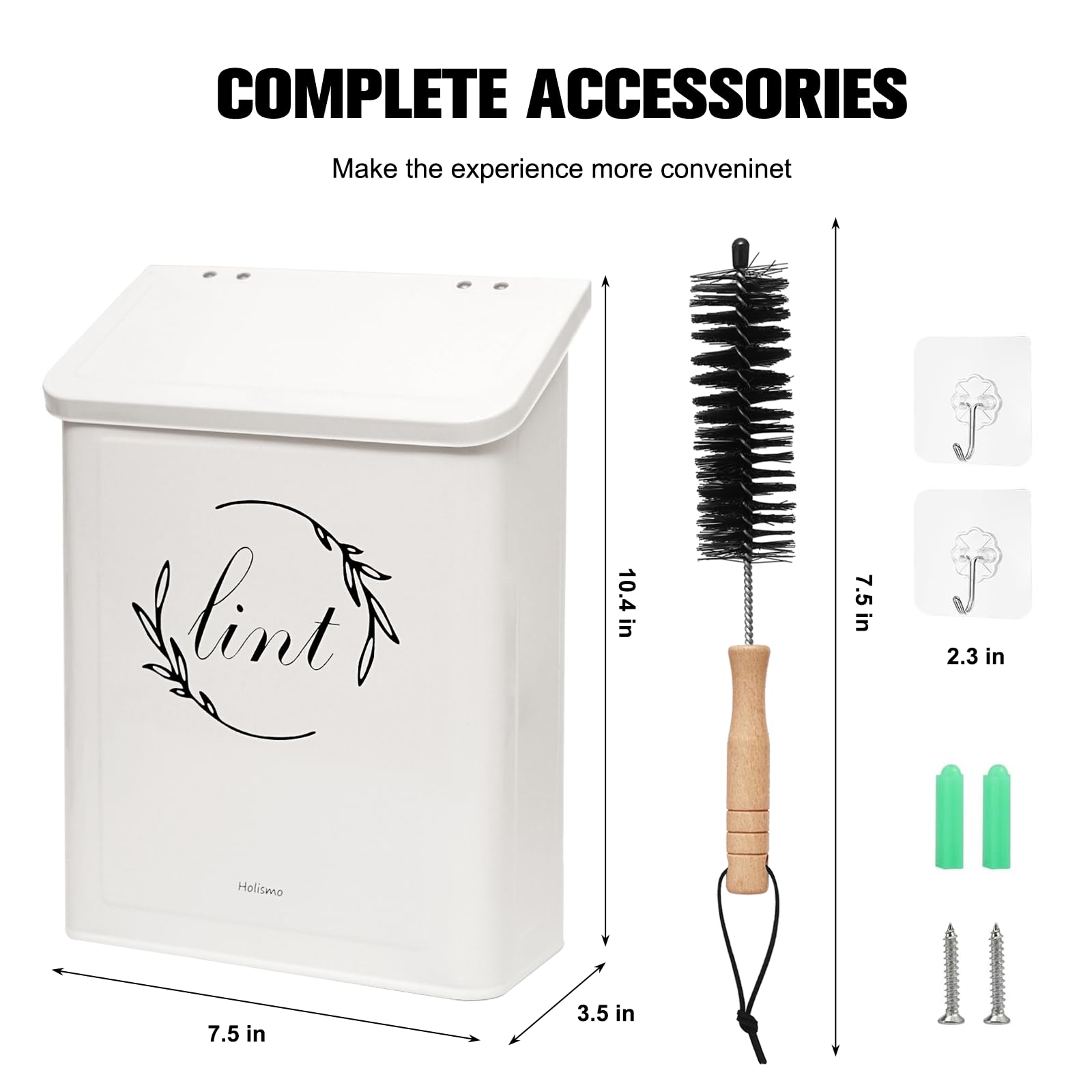 Holismo Magnetic Lint Bin for Laundry Room, Metal Lint Trash Can with Lid for Dryer, Wall Mounted Lint Holder Box with Lint Brush, Modern Farmhouse