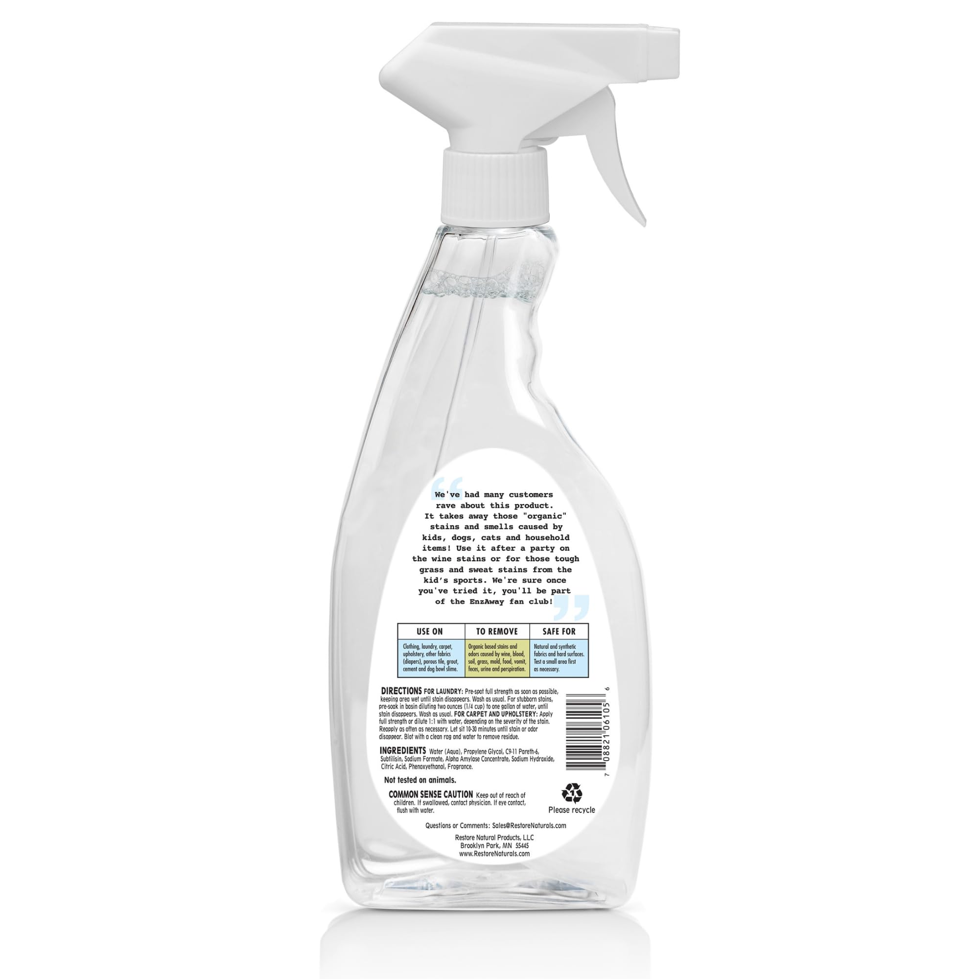Restore Naturals Enzaway Spot Remover Spray - 22oz - Stain Treater Spray, Rug Cleaner, and Laundry Stain Remover | Plant Based | Biodegradable | Non
