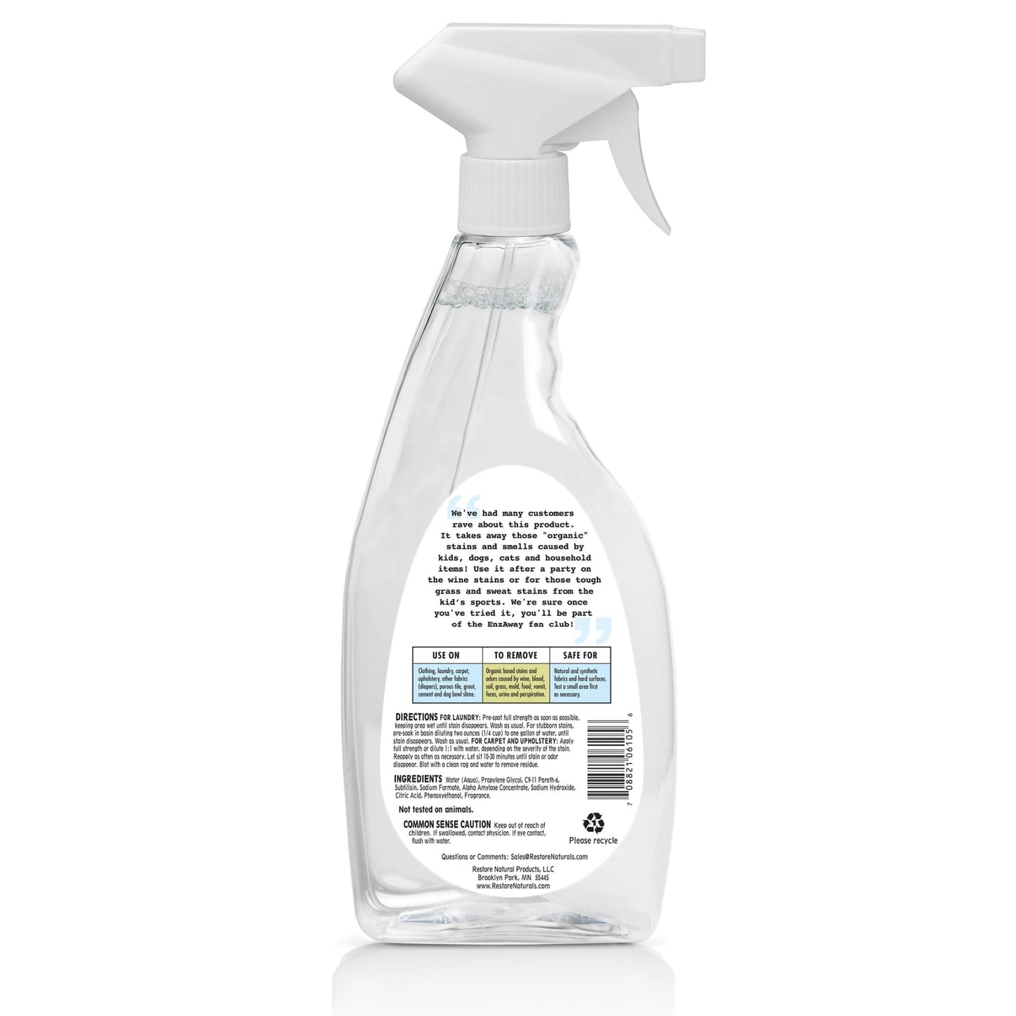 Restore Naturals Enzaway Spot Remover Spray - 22oz - Stain Treater Spray, Rug Cleaner, and Laundry Stain Remover | Plant Based | Biodegradable | Non