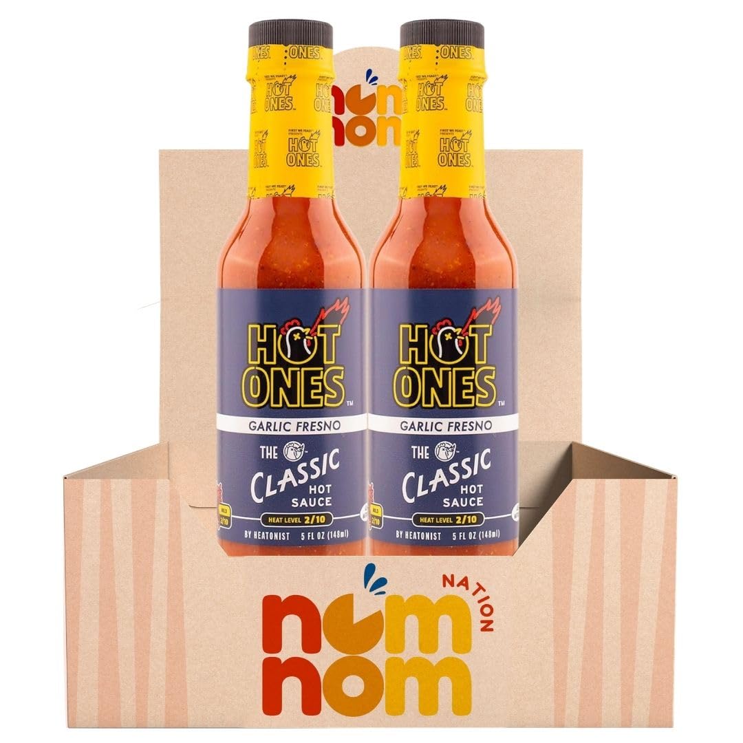 Hot Ones Sauce Hot Classic Garlic Fresno - 5 oz Bottles - Pack of 2 - Hot Sauce for Wings, Tacos, Pizza and More - Versatile Asian Sauce Heat Level
