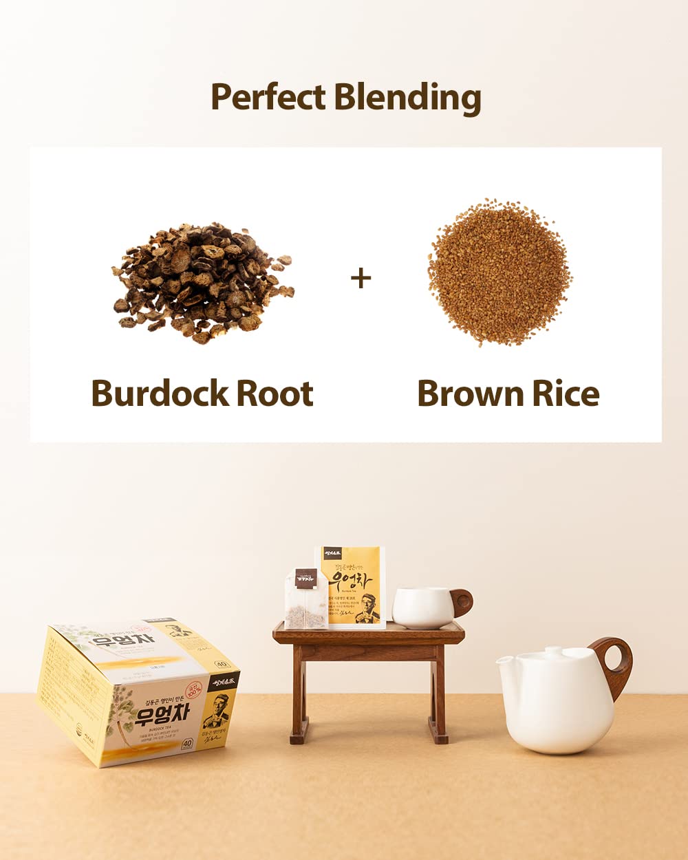 Ssanggye Burdock Root & Brown Rice Tea 1.0g X 40 Tea Bags, 100% Natural Herbal Promotes Antioxidant, Anti-Inflammation Soft Taste by Korean Tea Master