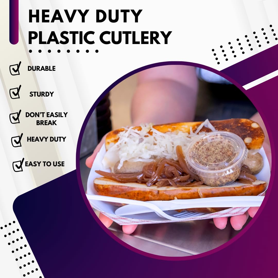 Green Direct Heavy Duty Wrapped Plastic Cutlery Set with Napkin, Fork, Spoon, Knife, Salt, Pepper, White 50 Pack Plastic Cutlery Meal Kit