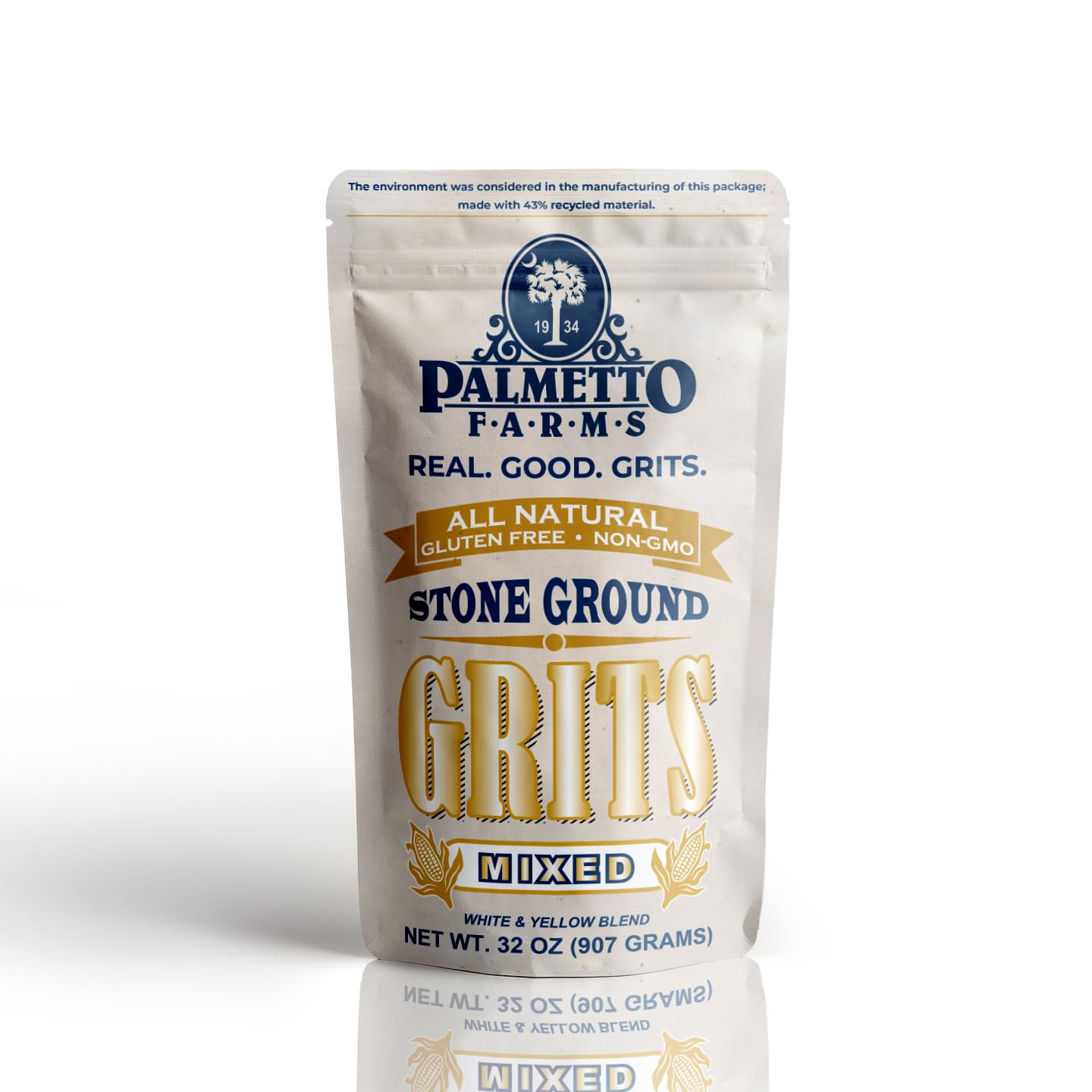 Palmetto Farms Mixed Yellow and White Stone Ground Grits 2 LB - Non-GMO - Just All Natural Corn, No Additives - Naturally Gluten Free, Produced in