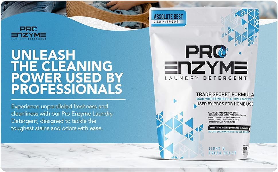 Pro-Enzyme Laundry Detergent Powder, Non-Irritating Professional Strength Natural Active Enzymes - Powerful Sweat, Odor & Stain Remover