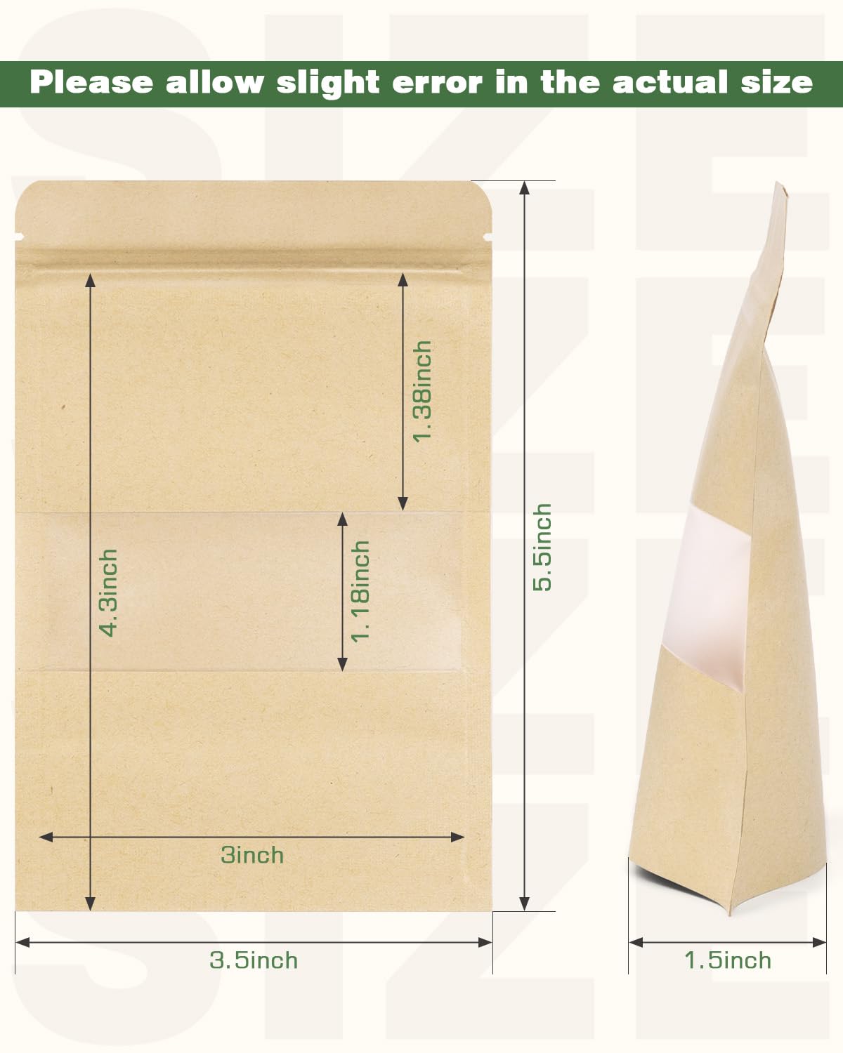 Kraft Paper Stand Up Pouches - 200 Packs, 3.5x5.5 Inches, Food Storage, Christmas