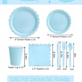 175 Pcs Blue Party Paper Plates and Cups Napkins Sets, Disposable Plates Party Supplies Includes Scalloped Plates and Napkins, Cups Plastic Spoons