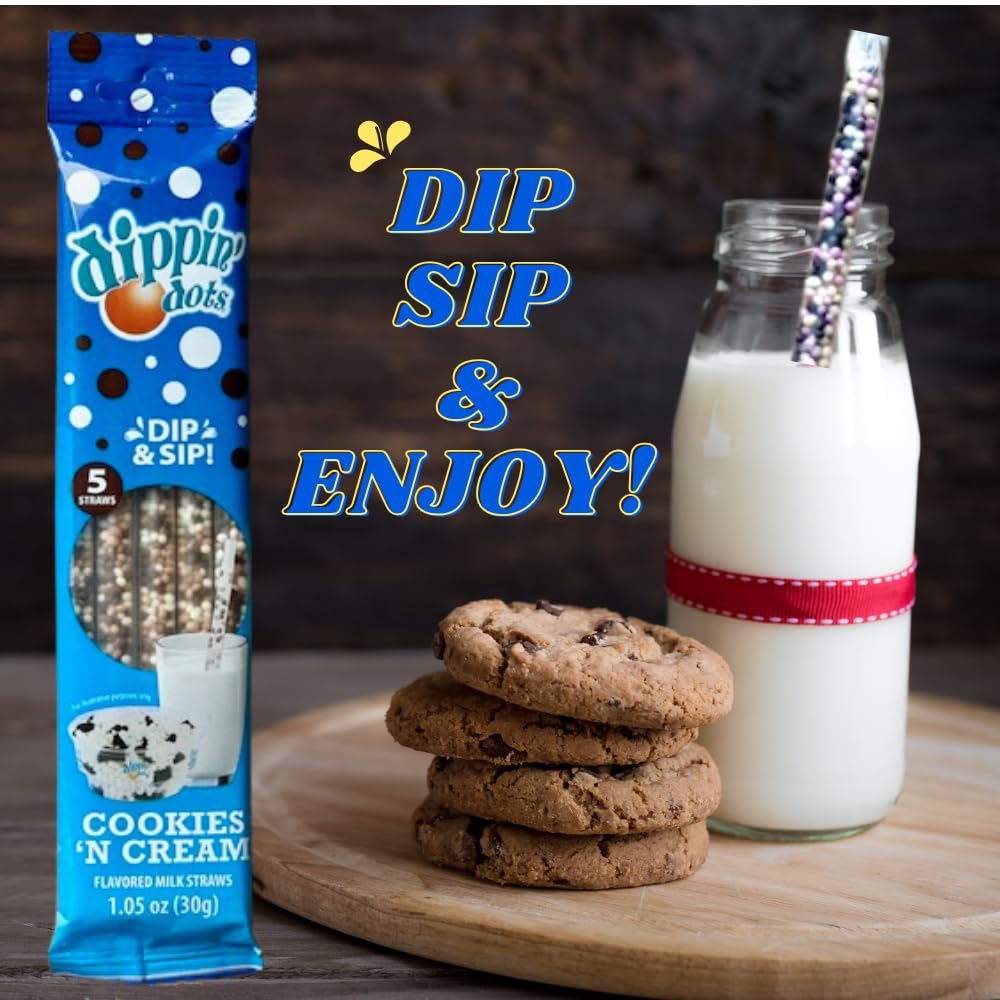Dippin’ Dots Magically Flavored Milk Straws - Cookies N’ Cream, 4-Pack Bundle (20 Count) | Fun Magic Straws for Kids, Drinks & Cereal | | Sweet Party