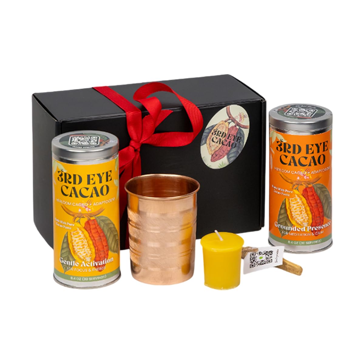 Third Eye Cacao Gift Set | Ceremonial Cacao with Copper Cup, Beeswax Candle & Palo Santo | Mindfulness Set for Women and Men | Relaxation Kit