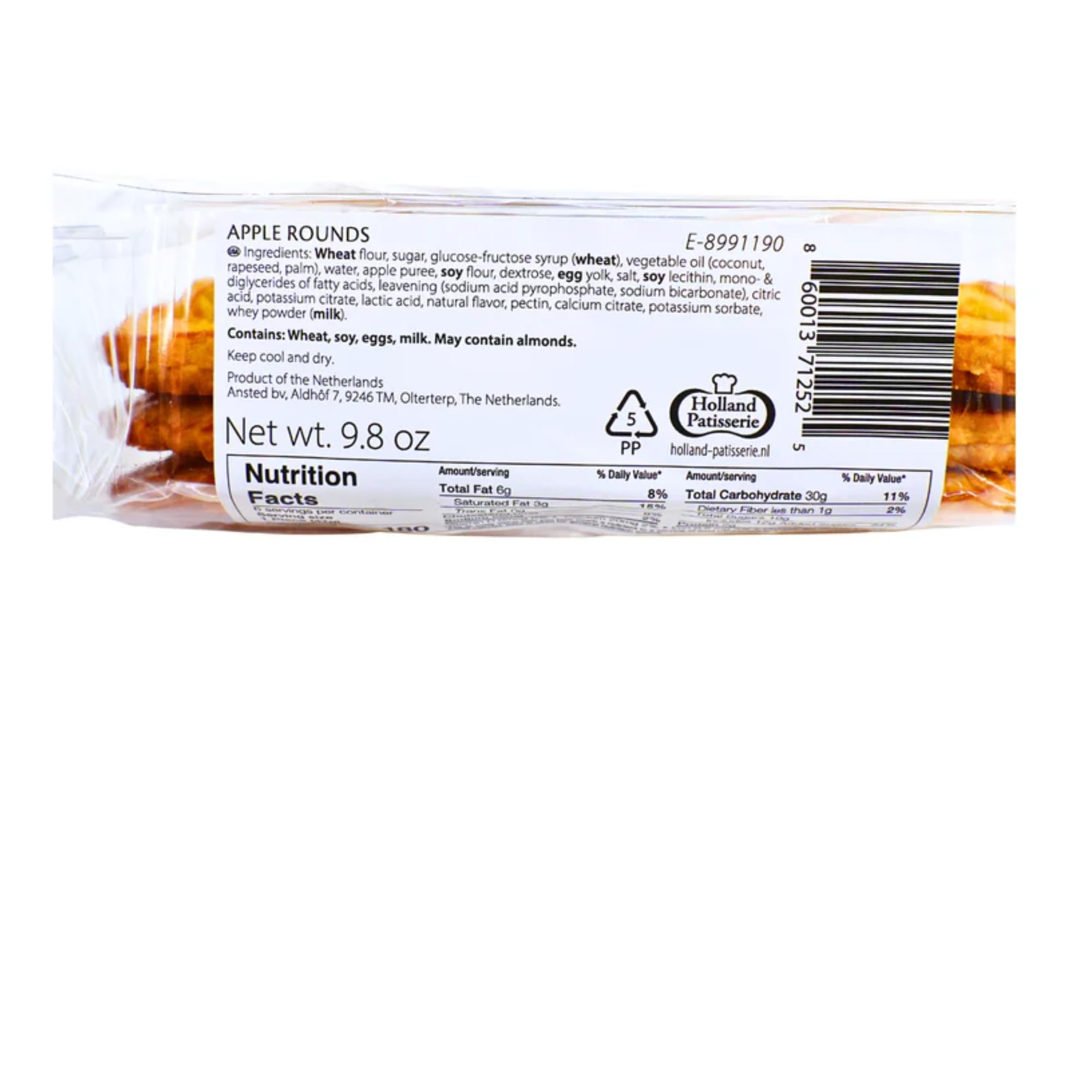 Holland Patisserie Mini Apple Pie Pastry Rounds - Flaky Dutch Apple Pastry with Real Apple Filling Ready to Serve Dessert, 6 Pieces per Pack (4 Pack)