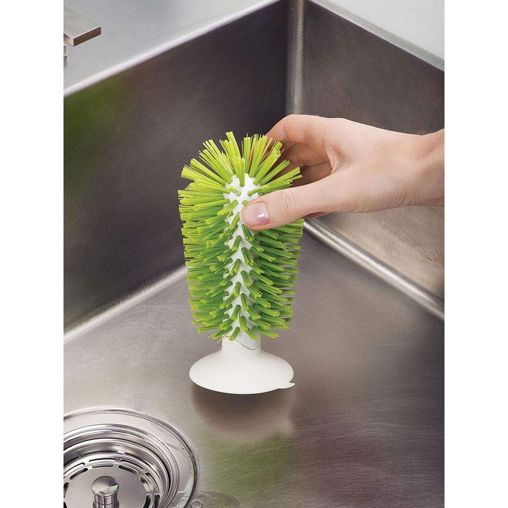 Joseph Joseph 85103 Brush-Up Glass Brush with Suction Cup Upright Stays in Sink Bristle Scrub Kitchen Bottle Cleaning Washing, Green