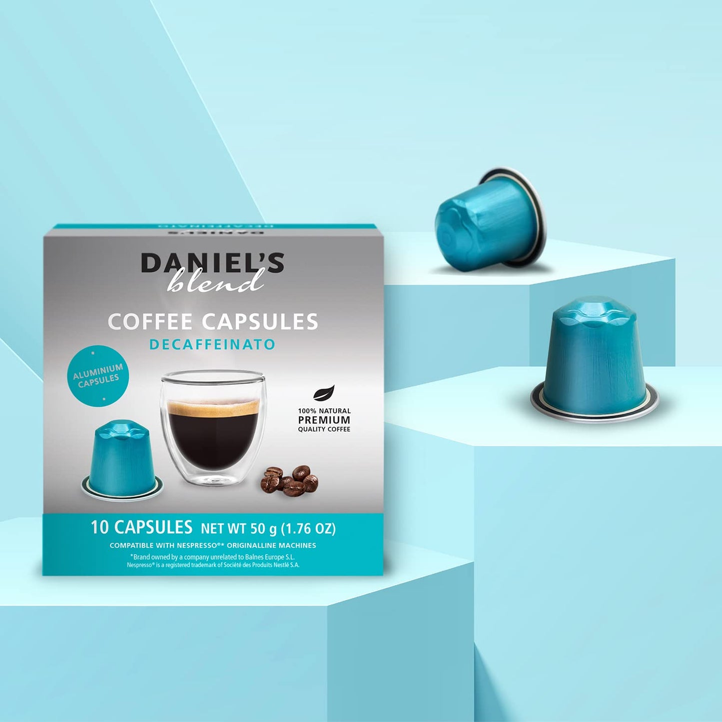 Daniels Blend Espresso Aluminum Capsules Compatible with Nespresso 80 Coffee Pods Single Server Kosher Certified Decaffeinato