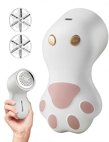 Cute Cat Paw Fabric Shaver, 3-Speed Lint Remover for Clothes, Sweaters, Couches, 2 Extra Blades for Effective Fuzz and Bobble Remove Pilling on All