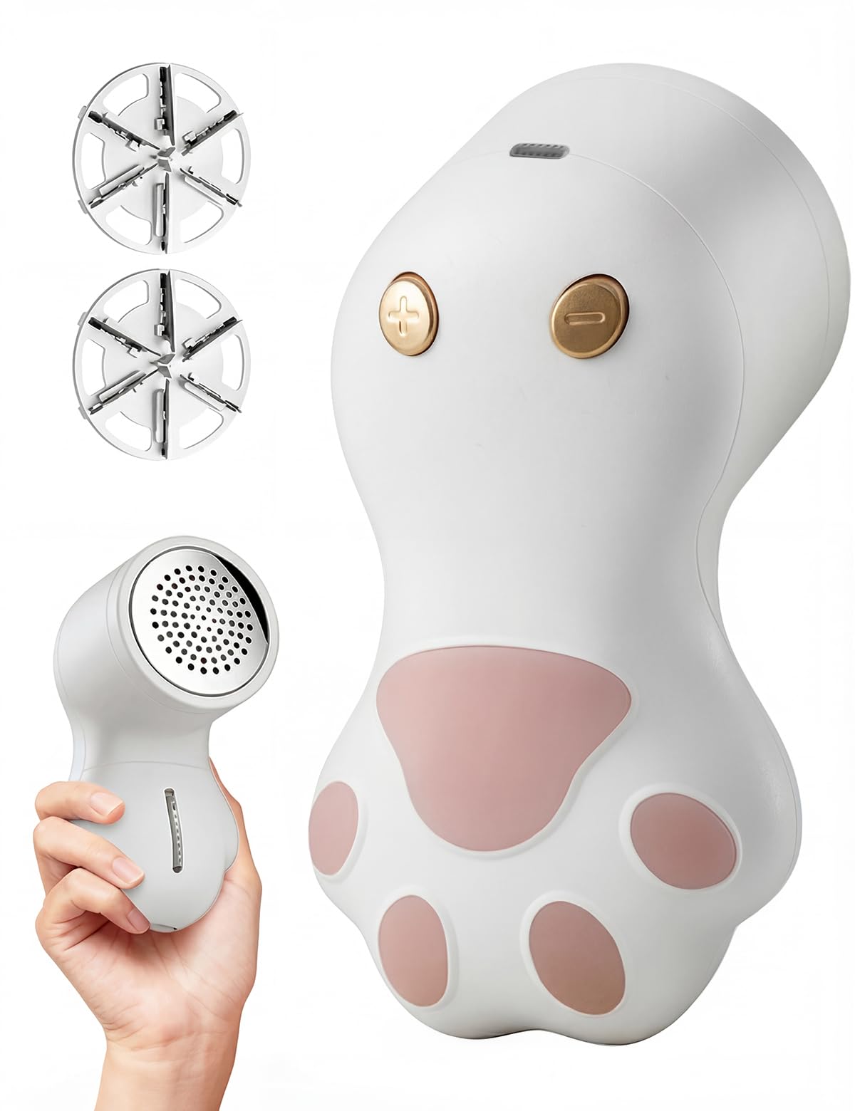 Cute Cat Paw Fabric Shaver, 3-Speed Lint Remover for Clothes, Sweaters, Couches, 2 Extra Blades for Effective Fuzz and Bobble Remove Pilling on All