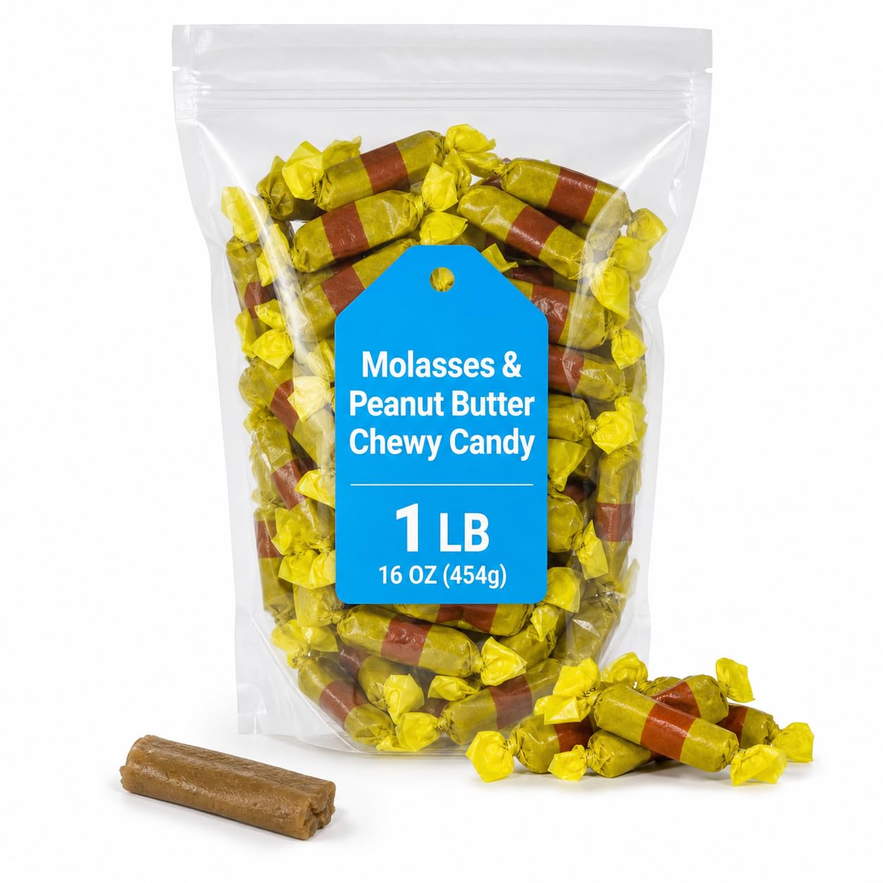 Chewy Molasses & Peanut Butter Candy, Gluten Free Vegan Kosher, 1 lb