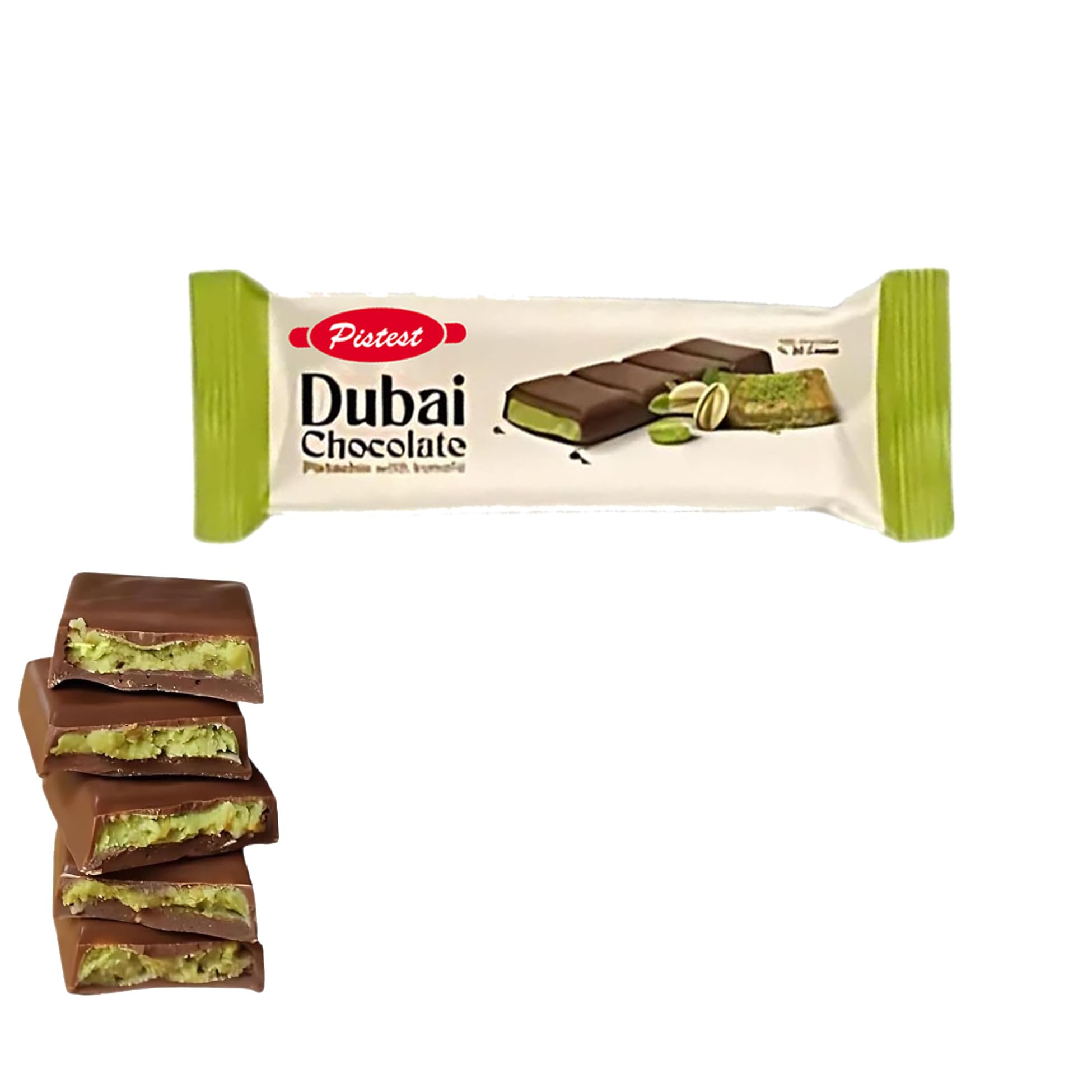 Dubai Kunafa Pistachio Chocolate Bars - Pack of 48 (27g Each) - Dubai Chocolate with Shredded Phyllo Dough - Freshly Made, 2.86 lbs - Ideal Gift