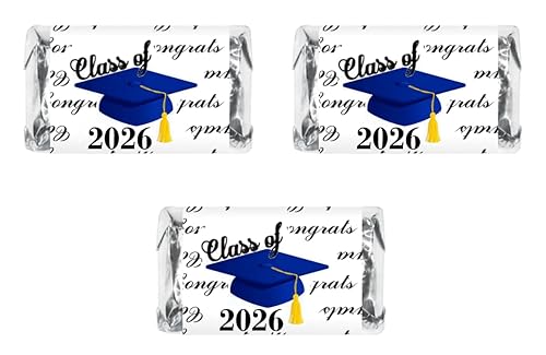 60 Graduation Cap Party Class of 2026 Miniatures Candy Bar Wrapper, (Set of 60) Mini Candy Chocolate Bar Stickers, Labels, Candy Not Included, Color