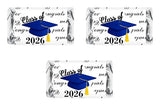 60 Graduation Cap Party Class of 2026 Miniatures Candy Bar Wrapper, (Set of 60) Mini Candy Chocolate Bar Stickers, Labels, Candy Not Included, Color