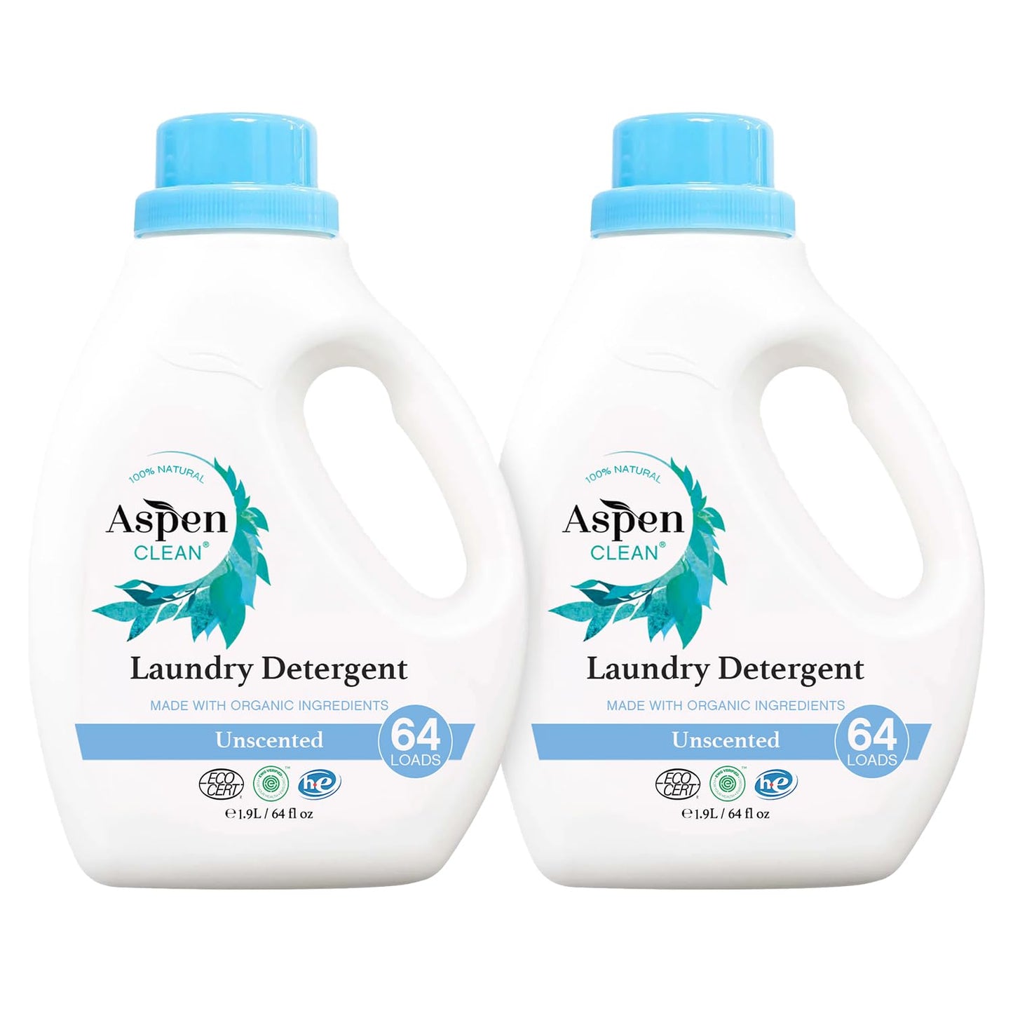 AspenClean | HE Liquid Laundry Detergent | Unscented | Non - Toxic | Natural | EWG Verified | Safe for Babies, Pets & Kids | 64 fl oz (2-pack)