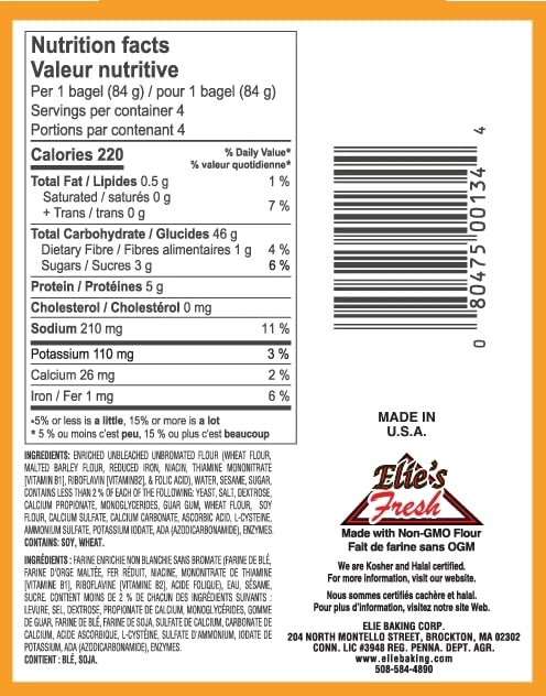 Mixed Case of Elie's Bagels 6 packs per case 4 bagels per pack- 8 Plain, 8 Everything & 8 Sesame-24 total Bagels.