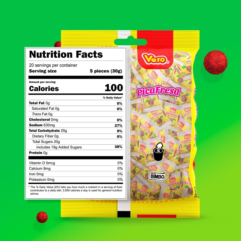 Vero PicaFresa - Strawberry Flavored Chewy Gummy Candy Treats - 100 Piece - (1 LB, 5.15 Ounces Each) - Individually Wrapped Mexican Candy Perfect