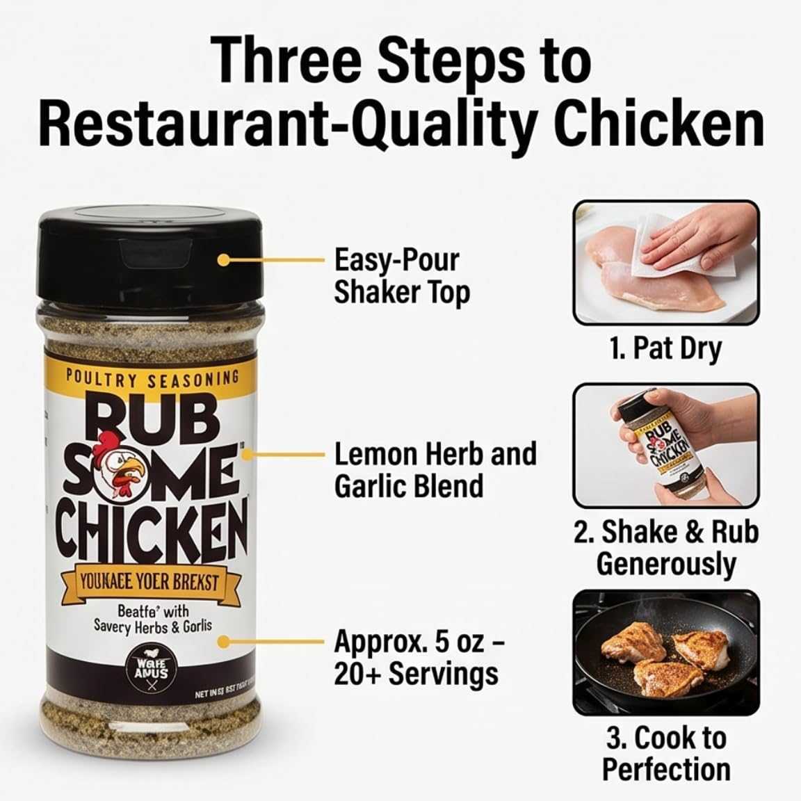 Rub Your Chicken (6oz) - Versatile Steak Seasoning and Brisket Rub - Danos Style Dry - Flavorful Blend for Pizza Cheese Toppings - Pack of 6