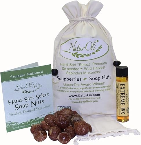 NaturOli Soap Nuts/Soap Berries - 8oz organic (120 loads) + 18X Travel Bottle! Select Seedless - 1 Wash Bag, 8-pg info, tote Bag.