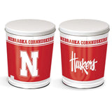 Colby Ridge 3 Way Football Popcorn Tin - White, Caramel, and Cheese Gourmet Craft Popped Gluten Free (3 Gallon - Nebraska)