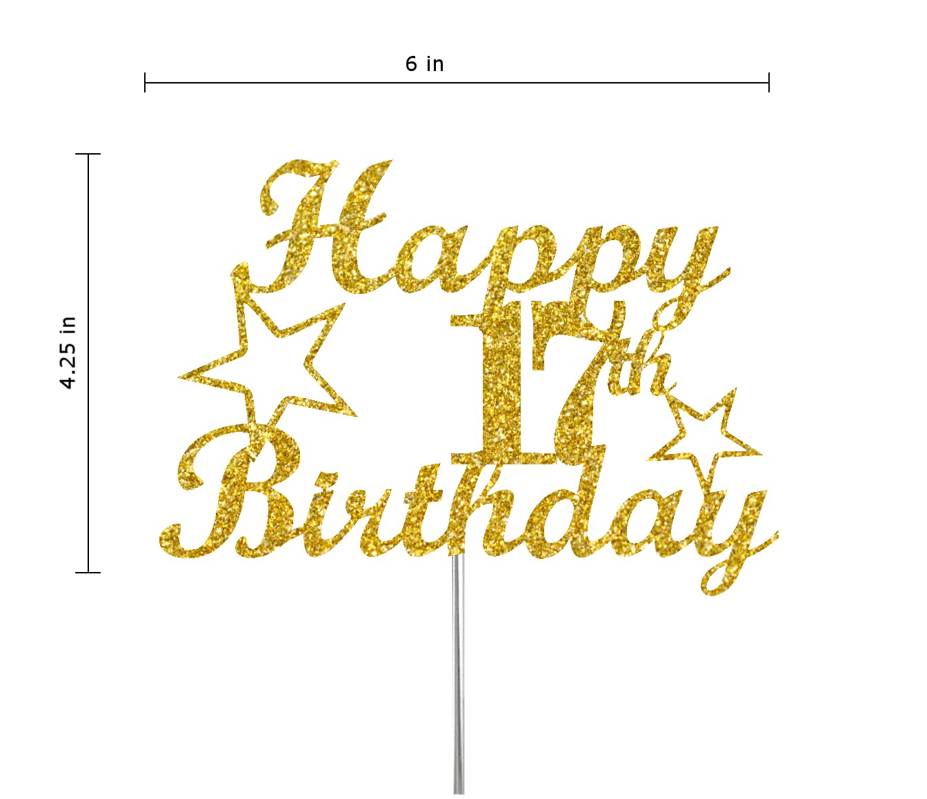 17 Birthday Cake Topper Gold Glitter, Party Decoration Ideas, Premium Quality, Sturdy Doubled Sided Glitter, Acrylic Stick. Made in USA (17th)