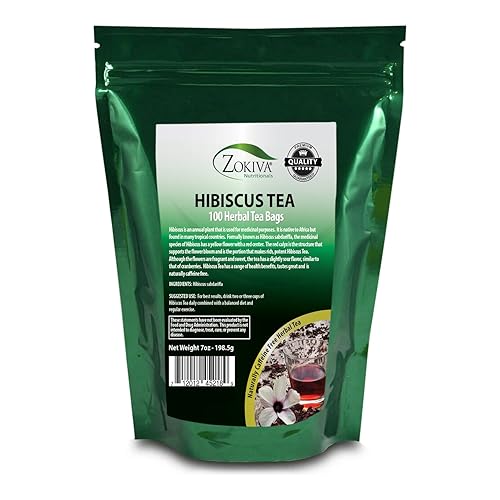 Hibiscus Tea Bags 100 Bags Total Caffeine-Free Hibiscus Sabdariffa Flowers Bursting With All-Natural Vitamins & Minerals in Pouch by Zokiva