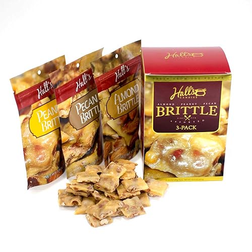 Assorted Brittle Variety Pack, 3.5 Oz Bags (Pack of 3), Peanut Brittle - Almond Brittle - Pecan Brittle