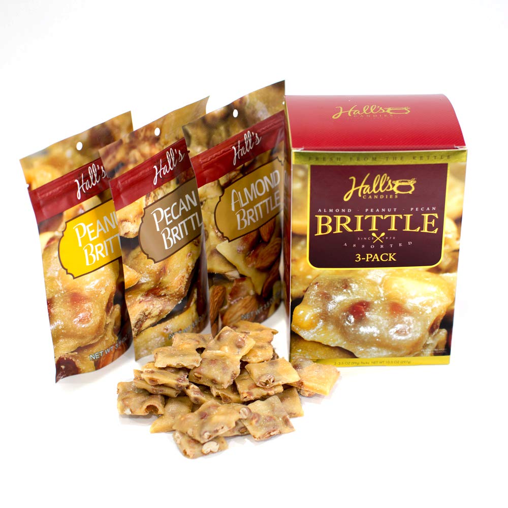 Assorted Brittle Variety Pack, 3.5 Oz Bags (Pack of 3), Peanut Brittle - Almond Brittle - Pecan Brittle