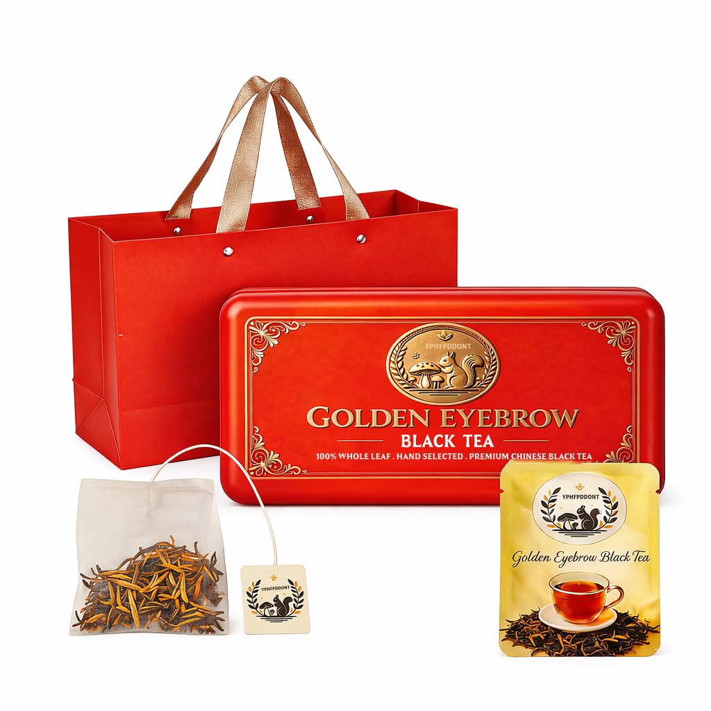 YPHFPDDONT Premium Golden Eyebrow Black Tea Bags - Luxury Whole Leaf Tea, Individually Wrapped Eco-Friendly Corn Fiber Sachets, Sweet Honey Aroma