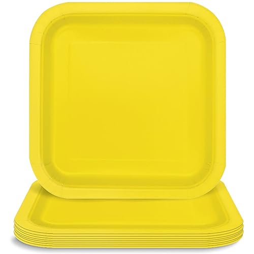 Unique Premier Style Neon Yellow Square Paper Dessert Plates - 7" (Pack of 12) - Vibrant Design, Ideal for Parties and Special Events