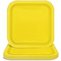 Unique Premier Style Neon Yellow Square Paper Dessert Plates - 7" (Pack of 12) - Vibrant Design, Ideal for Parties and Special Events