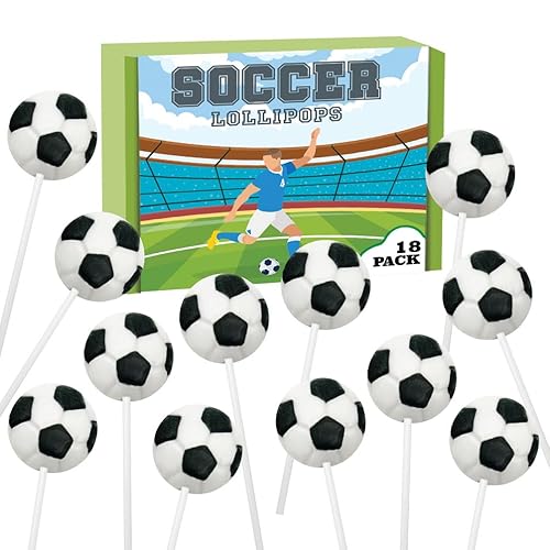 Soccer Candy Lollipops - 18 Count Individually Wrapped Suckers - Great for Soccer Party Favors - Sports Snacks - Soccer Goodie Bags - Soccer Team