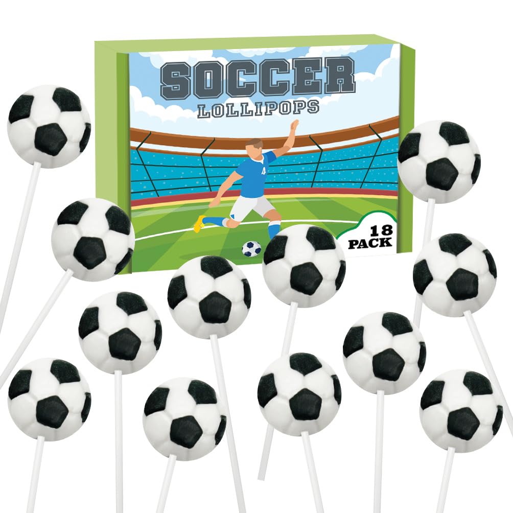 Soccer Candy Lollipops - 18 Count Individually Wrapped Suckers - Great for Soccer Party Favors - Sports Snacks - Soccer Goodie Bags - Soccer Team