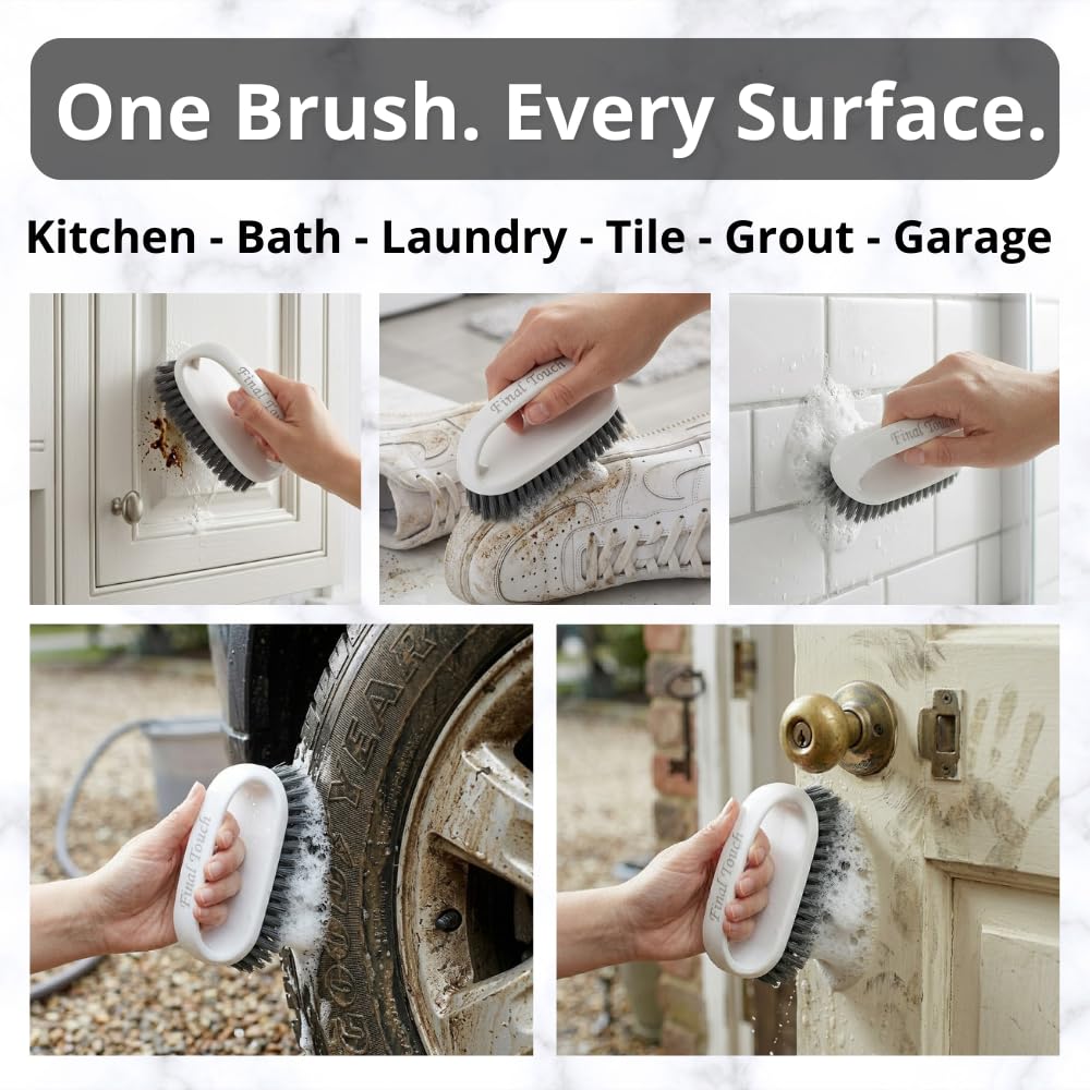 Scrub Brush, Soft-Medium Bristle Scrub Brush with Handle - All-Purpose Cleaning Brushes for Kitchen, Bathroom, Shower, Tile, Grout, Sink & Floor