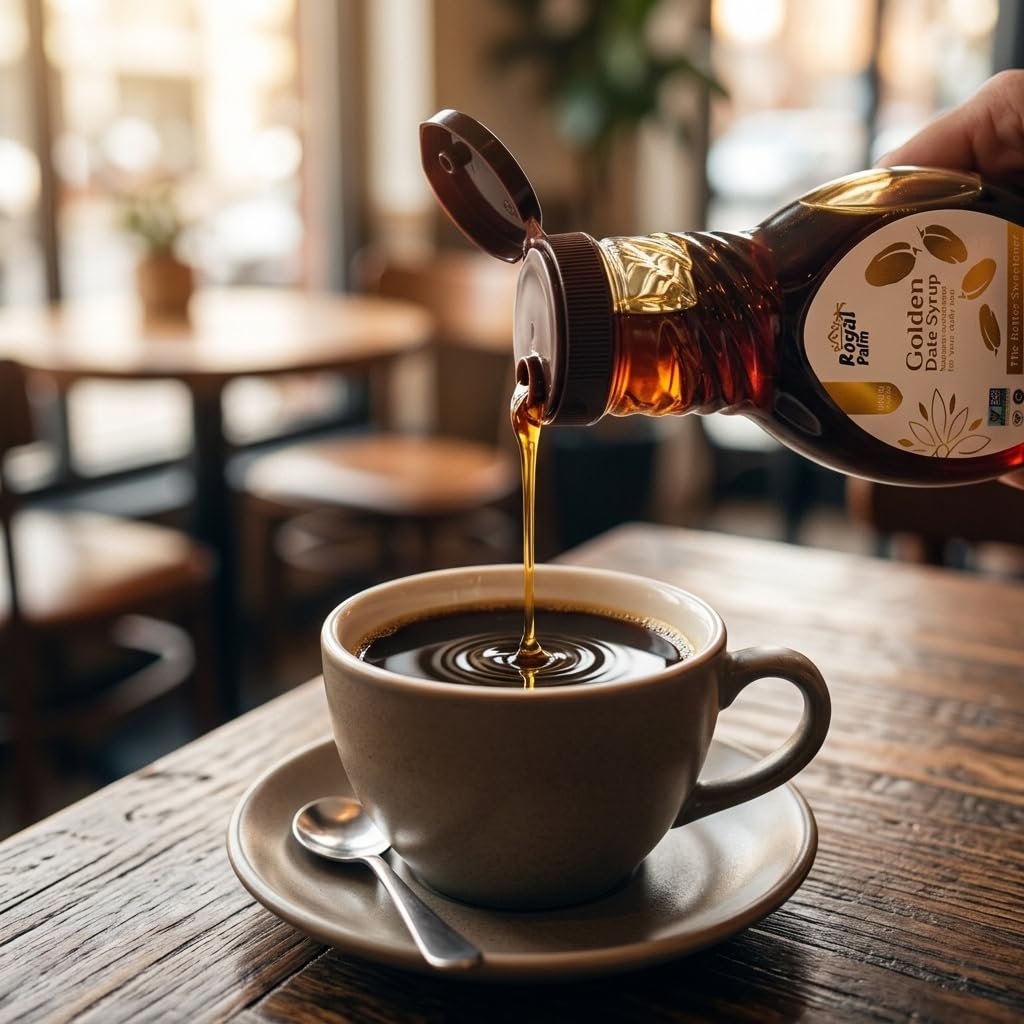 Royal Palm Golden Date Syrup (12oz) - 100% Pure Date Molasses, Natural Sugar Substitute, No Added Sugar, Vegan, Non-GMO, Gluten-Free, Healthy Sweetener for Coffee, Baking & Pancakes